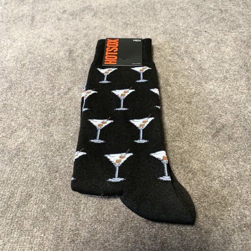 Hot Sox Mens Crew Socks Martini Cocktail Black 1 Pair Sock Size 10-13 Shoe 6-12