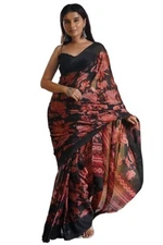 Indian Chiffon Saree With Unstitched Blouse Piece Party Wedding Wear For Women