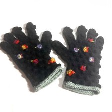 Multi Colored Knit Crochet Womens Gloves Black Green Fits Sz Large