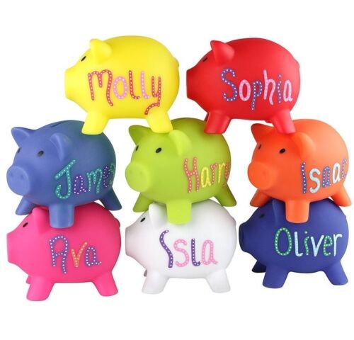 PERSONALISED PIGGY BANK, Money Box For Savings Child's Christmas Gift Hand drawn - Picture 1 of 28