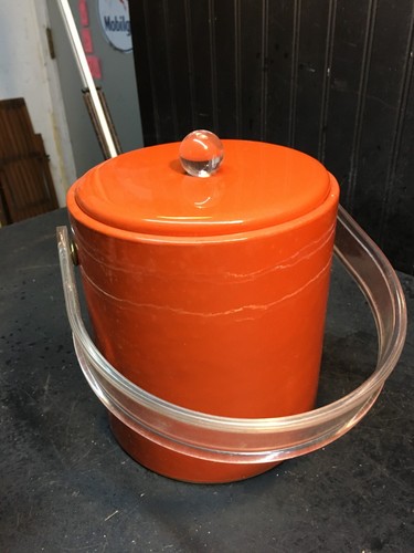 Vintage Mid Century Brown and Clear Lucite Plastic Ice Bucket 8in Kraftware - Picture 6 of 10