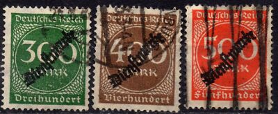 GERMANY 1923 - Service - Used 300/400/500 Mk Overprinted Dienstmark #DR2