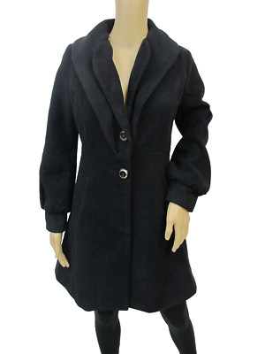 Maple Black Synthetic Wool Layered Collared Button Trench Coat Size XS w Pockets