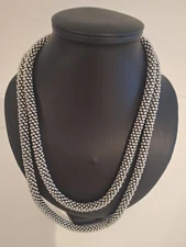 FABULOUS FLAPPER SILVER METEL SEED BEADED ROPE NECKLACE