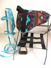 MINI HORSE / SM PONY BAREBACK SADDLE PAD SET SW TURQ BITLESS BRIDLE, CINCH