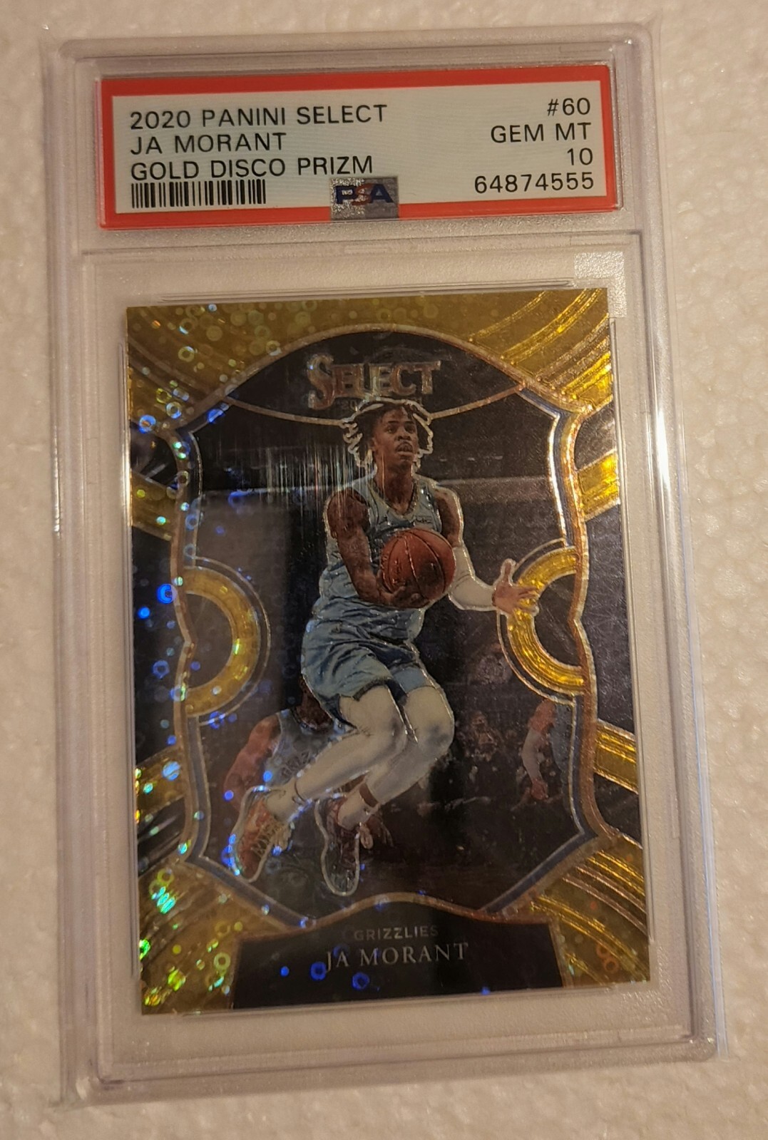 2020-21 Panini Select Ja Morant Gold Disco Prizm 7/10 PSA 10 Lucky #7 rare