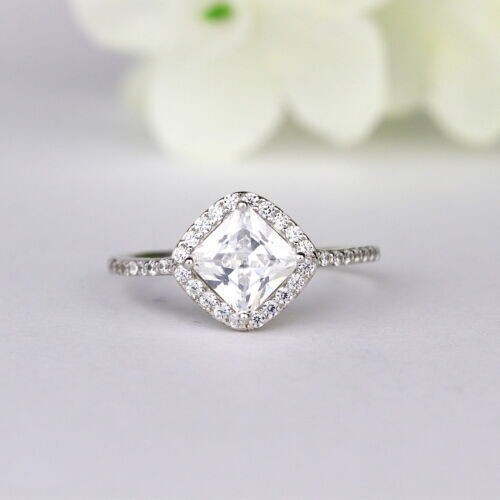 2 Ct Princess Moissanite Halo Engagement Ring Gift 925 Sterling Silver - Picture 2 of 4