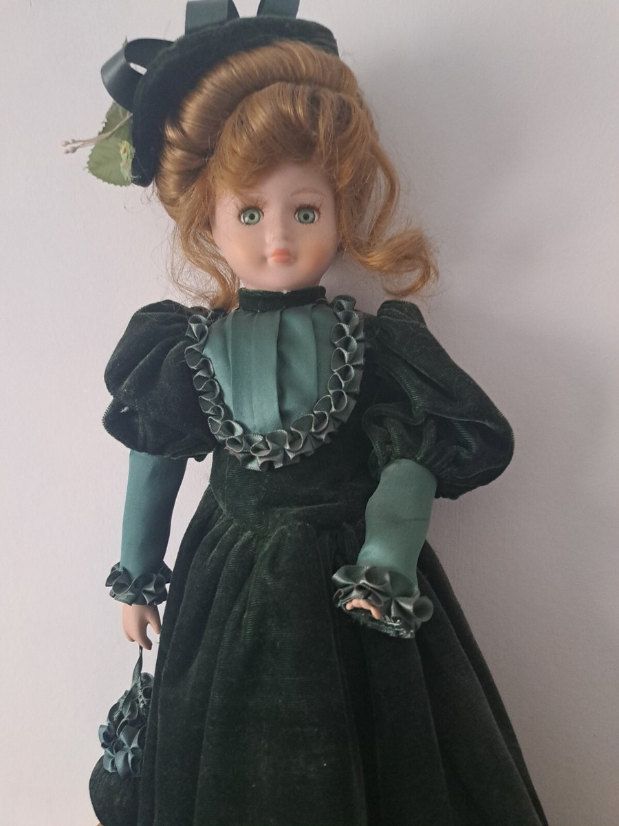 Porcelain Doll Figure In Green Victorian Dress | eBay UK