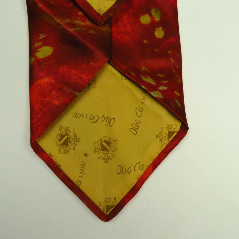 Vintage Oleg Cassini Mens Neck Tie Red Gold Abstract Asian Design 56"x4"  - Image 4 of 4