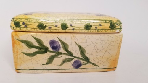 Crackle Yellow Rectangle Ceramic Box purple Olives with branches storage - Picture 2 of 8