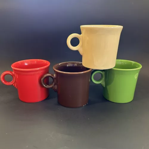 Vtg FiestaWare Ring Handle Coffee Tea Mugs Set 4 Homer Laughlin HLC USA Cups