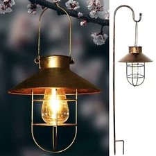Large Solar Lantern Outdoor Hanging Light with Shepherd Hook Retro Solar Lights