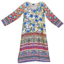 Women's Kaftan Boho Tunic Tops Digital Print Long Kurti Ethnic Satin Kurta L-47"