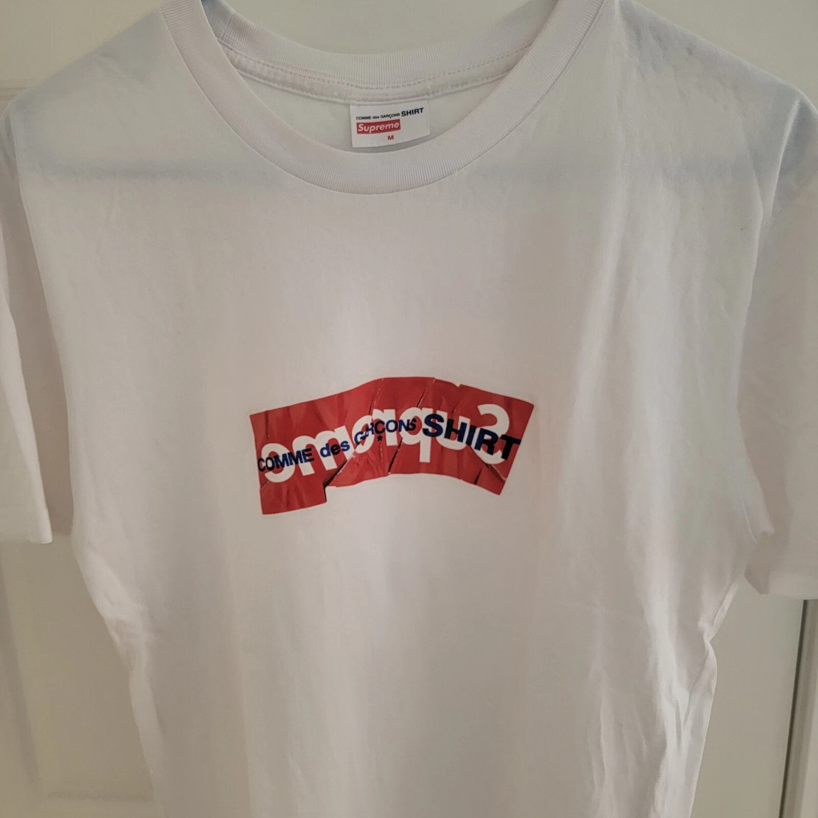 Supreme x Comme Des Garcons CDG Chemise Boîte Logo T shirt Blanc SS17 Taille M