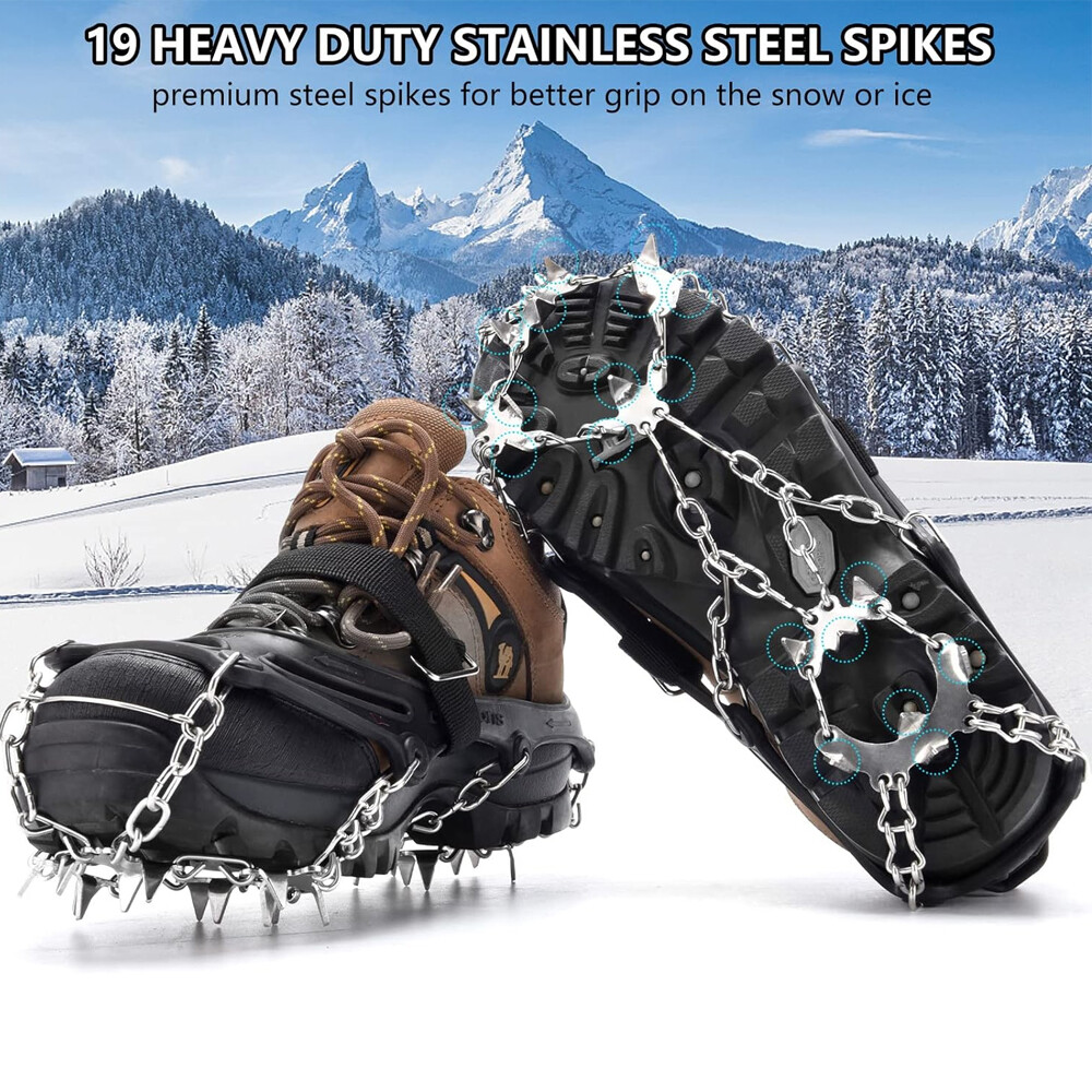 19 Teeth Ice Snow AntiSlip Grippers For Boots Shoes Grips Spikes