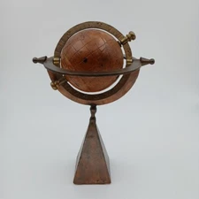 Modern Leather Globe Statue Decorative Piece Copper Color Rustic 