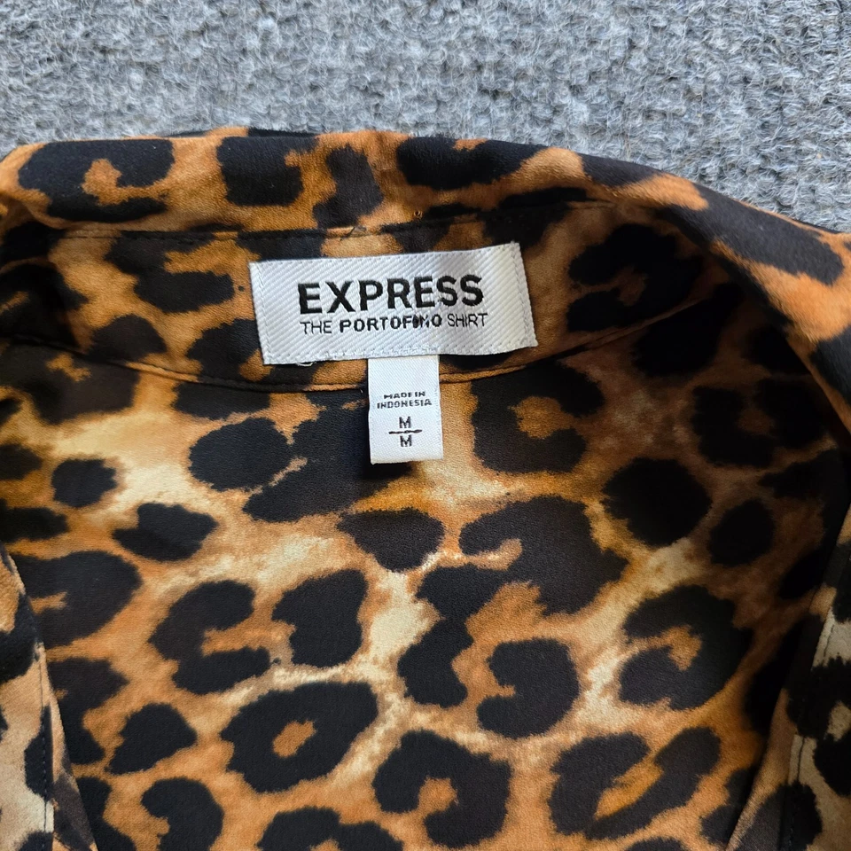Express Top 女式中号黑色棕色豹纹 Portofino 透明长袖职业 — 第 4/4 张图片