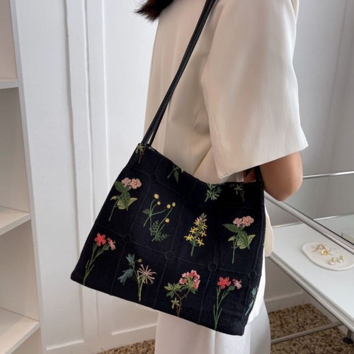 Vintage Floral Embroidered Tote Bag Summer Trendy Shoulder Bag Large-capacity - Picture 2 of 11