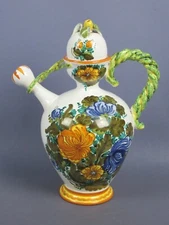 Castelli D.A. Vintage Signed Ceramic Pitcher Vase With Painted Flowers