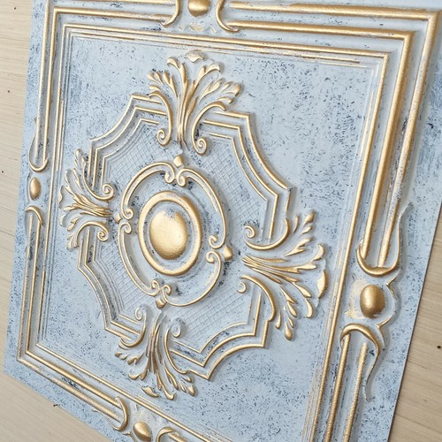 Faux tin vintage Ceiling tiles aged white gold decor wall panels PL38 10pcs/lot - Picture 7 of 14