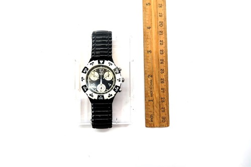 NEW Swatch AquaChrono Watch BLACK JACK SEB100 w/ Case & Papers 1995 Mid Size - Picture 8 of 11