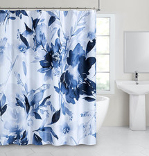 Blue Florals 3D Textured Weave Shower Curtain for Bathroom 70" X 72" Water-Resis