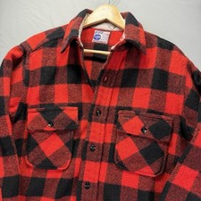 Vintage Sears Pilgrim Wool Flannel Mens Large Red Buffalo Plaid Lumberjack 60s
