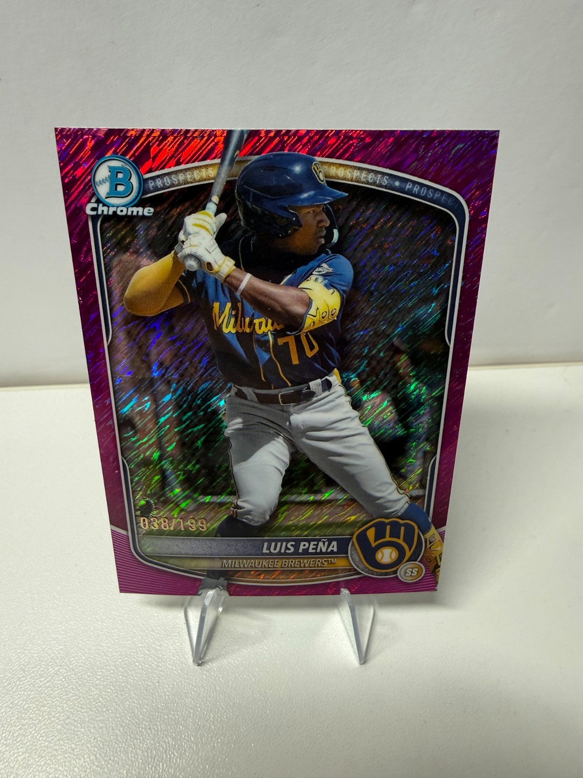 Luis Pena 2025 Bowman Chrome Prospects Fuchsia Refractor /199 #BCP-38 Brewers