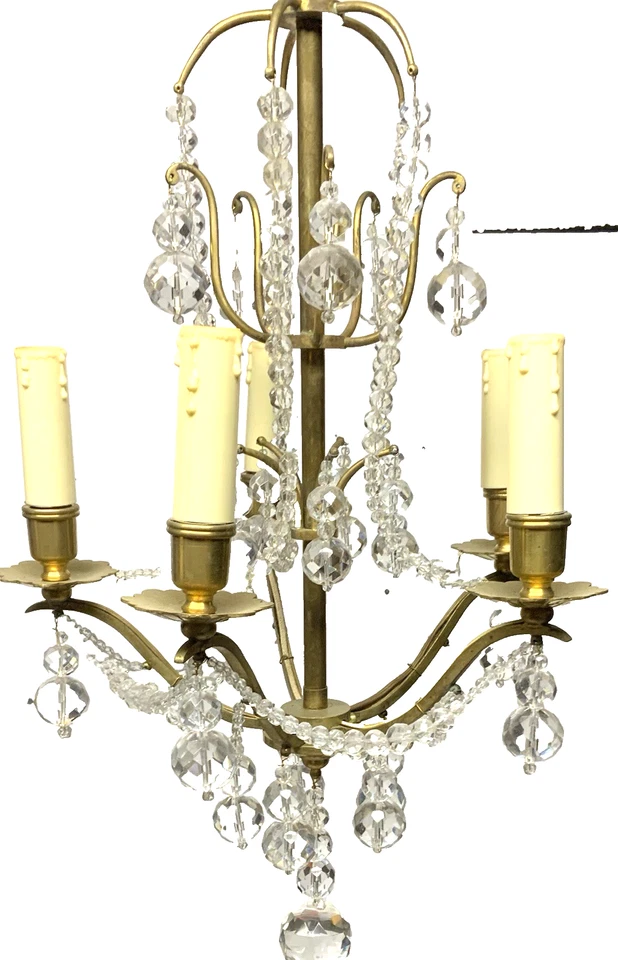 Ancien LUSTRE à pampilles de cristal 5 branches Xixème - Photo 3/4