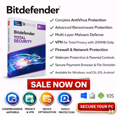 Bitdefender Total Security 2026 - 3 Years 1-15 Devices (Latest Version)