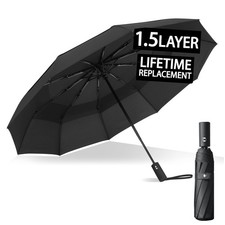 Windproof Compact Stick Umbrella for Rain, One-Click Automatic Open and Close...