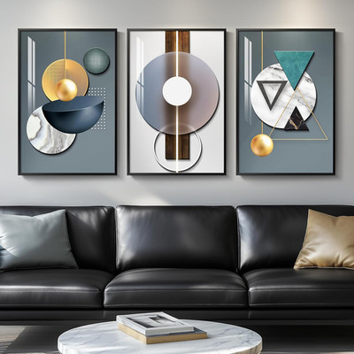 Large Framed Modern Abstract 3-Piece Wall Art Set in Blue-Green, 30x60 In