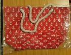 BNIP Cruise Club Heavy Canvas Bag W Rope Handles Red W White Anchors Beach Bag — photo 1