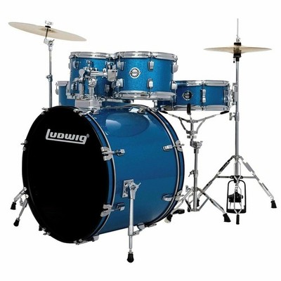 Ludwig Accent Drive LC17519 5-Piece Complete Drum Set   Blue Foil   NEW