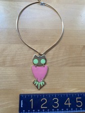 NWT OWL PENDANT NECKLACE CHOKER Gold/Pink/Green enamel WOW