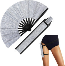 13'' Large Rave Folding Fan with Holster for Line Dancing Boots on the Ground Cl