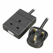 1m 1 Gang Single Way UK 13A Mains Power Socket Extension Lead BLACK 008318