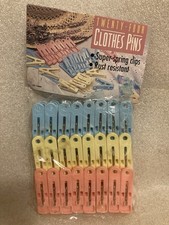 Lot of 24 Vintage Plastic Clothespins New Pink, Blue  Yellow