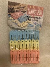 Lot of 24 Vintage Plastic Clothespins New Pink, Blue & Yellow