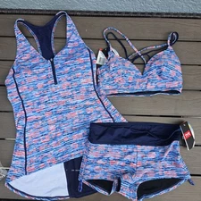 TYR Women's Blue/orange Quake Tank & Bralet W/matching Boyshorts Sz S New Sample