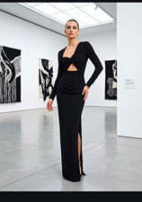 PRETTYLITTLETHING Women’s Black Solid Square Neck Cut-Out Slit Maxi Dress 6