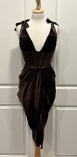 Pretty Little Thing Brown Velvet Mini Dress Sz 4 US Satin Corset Draped Ruched