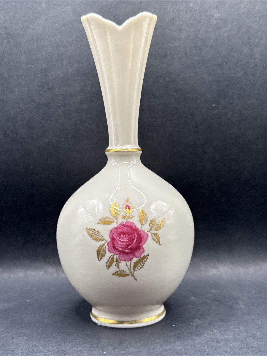 Vtg Lenox Bud Vase | 8” Ivory Porcelain Rose Vase 24k Gold Trim