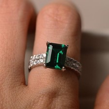 2.90 Ct Emerald Cut Natural Emerald Diamond Wedding Ring 14K White Gold Size 7