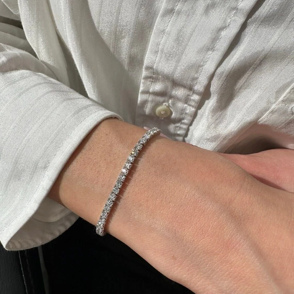 Brazalete de tenis redondo de 5 quilates con diamantes cultivados en laboratorio de oro blanco de 14 k D VS1 7"" pulgadas Foto 2 de 4