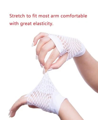 ALVOGIMOR 2 pares de guantes cortos de red sin dedos guantes de red de neón para blanco Foto 2 de 4