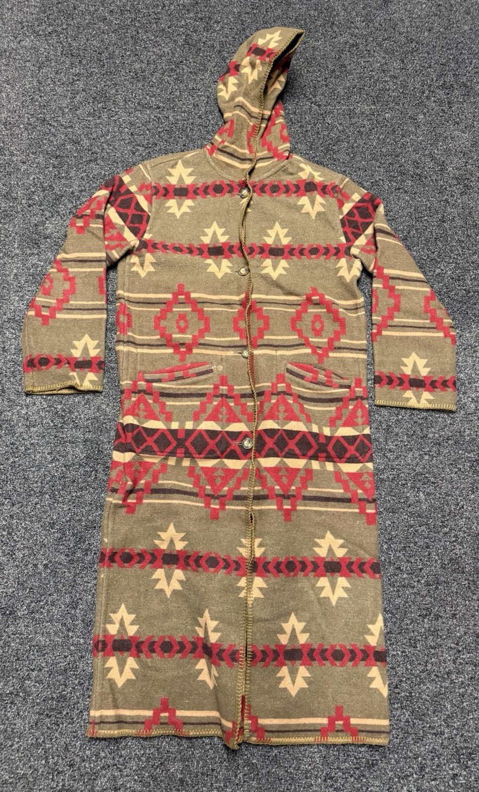 Vintage Woolrich Coat Medium Aztec Blanket Wool Duster USA Southwest Hood