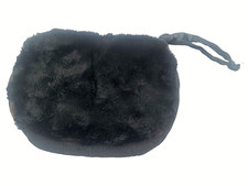 Antique black mouflon fur and grosgrain muff  secret purse 13  X9.5  