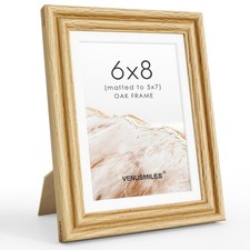 6x8 Picture Frame with Mat Adaptable Display Size for 5x7, Natural Solid Oak ...