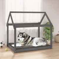 Hundebett Grau Massivholz Kiefer Hundehaus Rustikales Design 111X80X100
